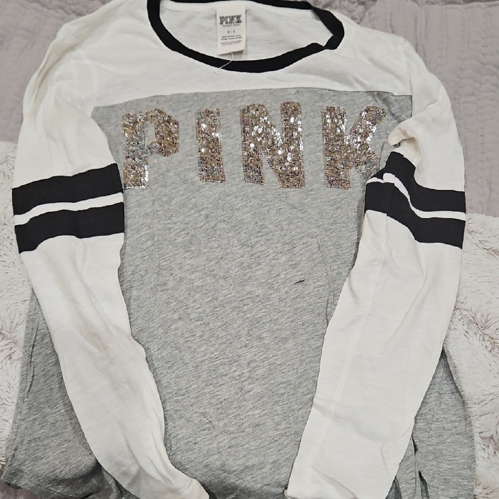 Pink Sequin Logo Long Sleeve Shirt